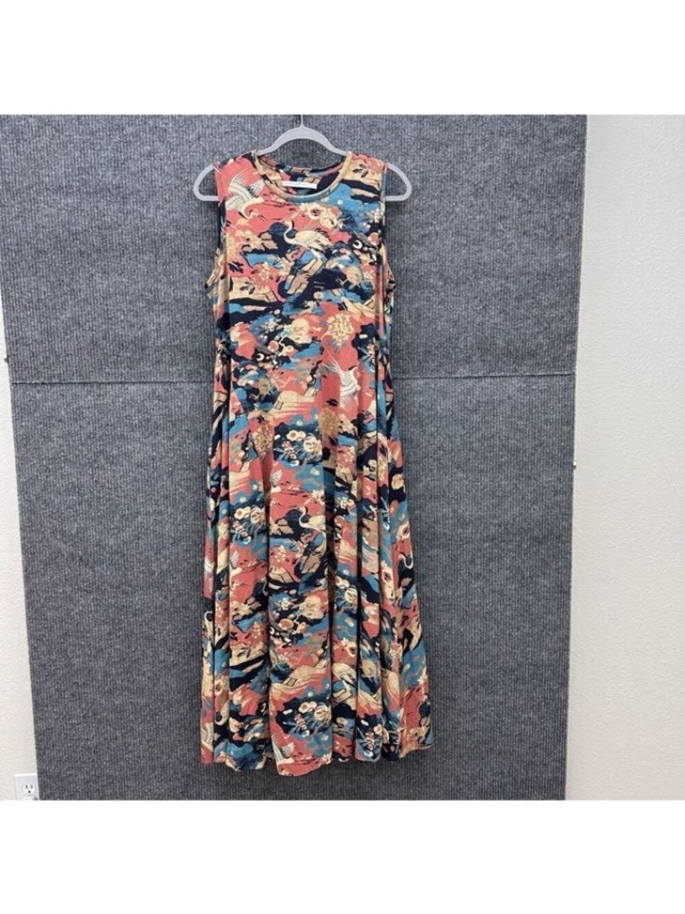 Peruvian Connection Floral Crane Sleeveless Pima Cotton Maxi Dress Womens Large